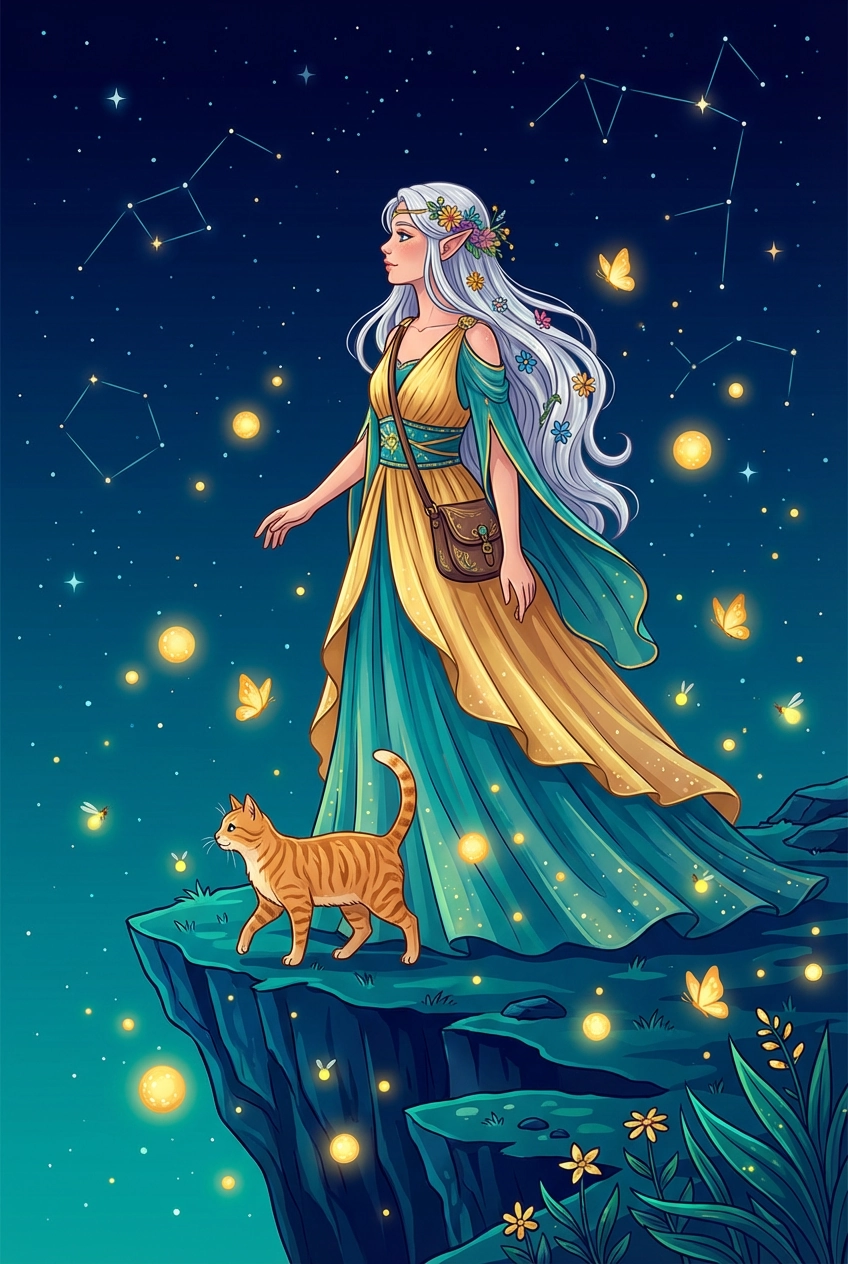 Tarotkarte Der Narr — eine Figur am Rand eines Weges unter dem Nachthimmel